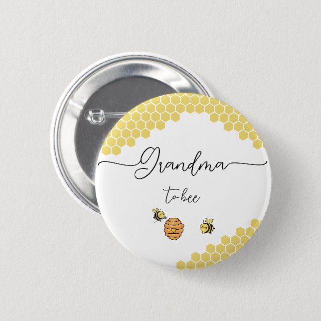 Cute Little Bees Honeycomb Grandma-to-bi Button Knapp (Framsida & baksida)