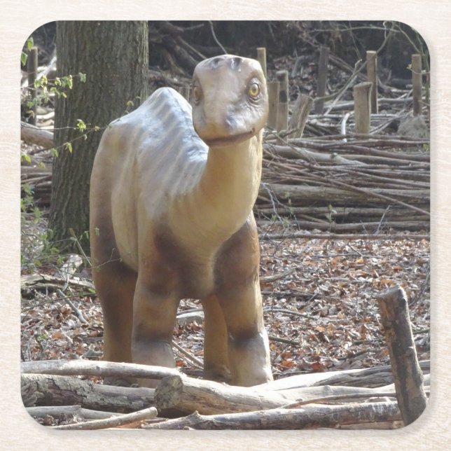 Cute Little Beige Dinosaur Underlägg Papper Kvadrat (Framsidan)