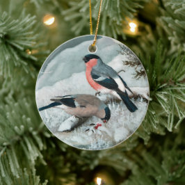 Cute Little bird-Bullfinch, Art Julgransprydnad Keramik