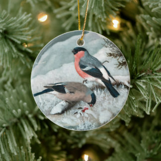 Cute Little bird-Bullfinch, Art Julgransprydnad Keramik