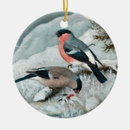 Cute Little bird-Bullfinch, Art Julgransprydnad Keramik