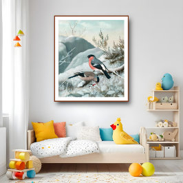 Cute Little bird-Bullfinch, Art Poster