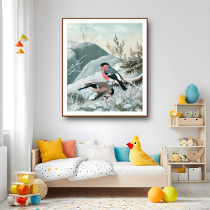 Cute Little bird-Bullfinch, Art Poster