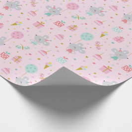 Cute Little Birday Mouse med presenter och tårtRos Presentpapper