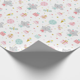 Cute Little Birday Mouse med presenter och tårtvit Presentpapper