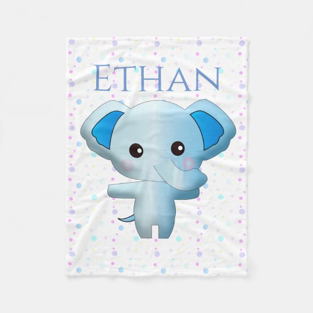 Cute Little Blue Boy Elephant Fleecefilt (Framsidan)