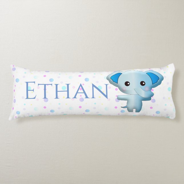 Cute Little Blue Boy Elephant Kroppskudde (Framsidan)