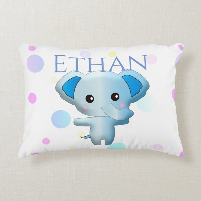 Cute Little Blue Boy Elephant Prydnadskudde (Framsidan)