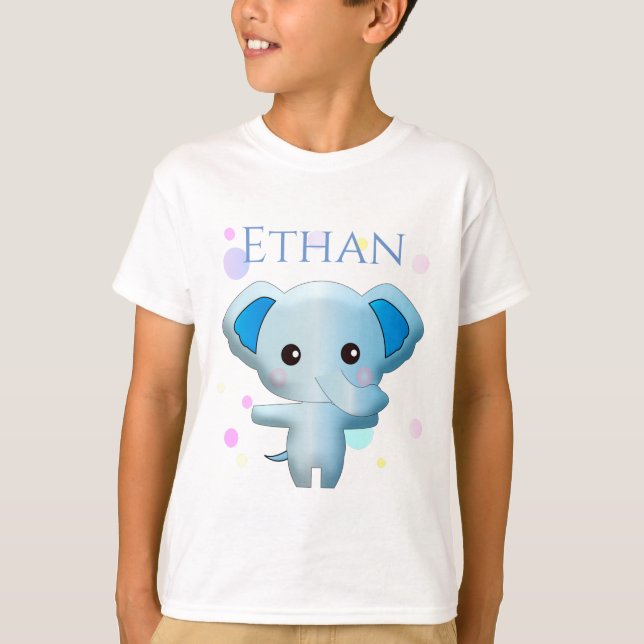 Cute Little Blue Boy Elephant T Shirt (Framsida)