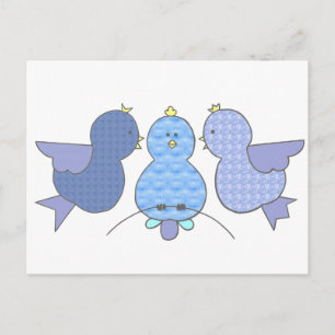 Cute Little Blue Mönster Birds med Secret Vykort