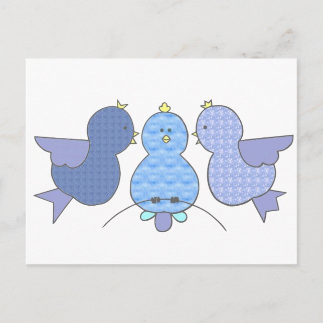 Cute Little Blue Mönster Birds med Secret Vykort (Framsida)