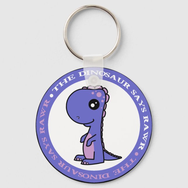 Cute Little Blue och Lila Dinosaur Nyckelring (Framsida)