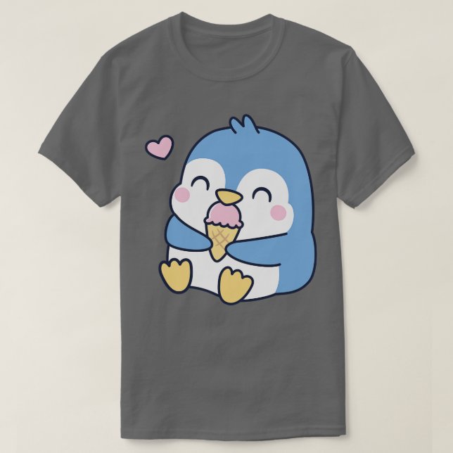 Cute Little Blue Penguin Kärlek Ice Cream T Shirt (Design framsida)