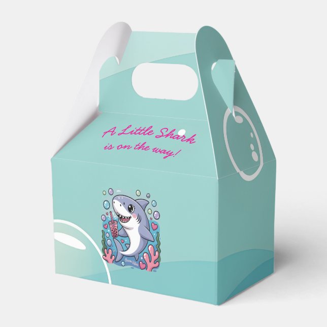 Cute Little Boba Shark Baby Shower Kawaii Blue Presentaskar (Framsidan Sidan)