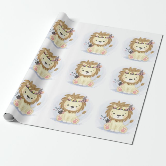 Cute Little Boho Lejon Pojke Shower Presentpapper (Utrullad)