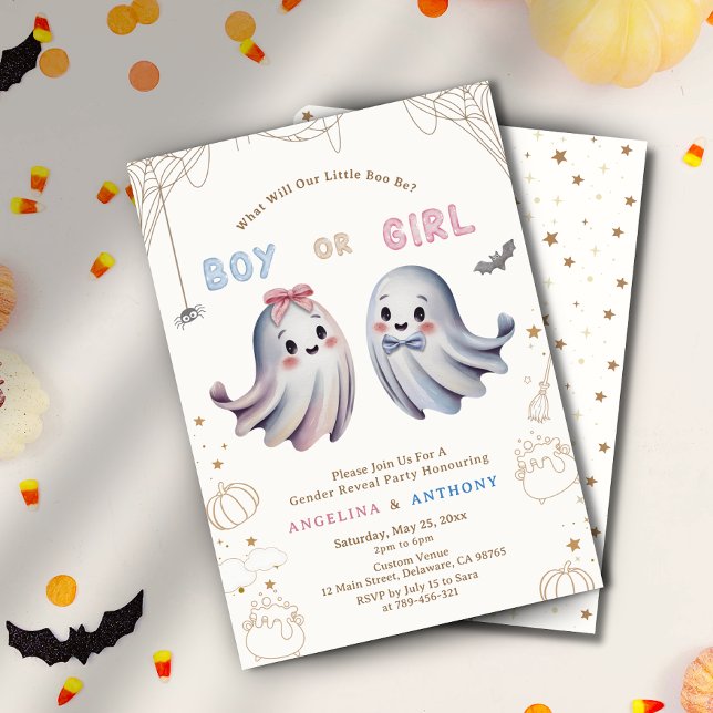 Cute Little Boo Boy eller Girl Gender Reveal Inbjudningar (Cute Little Boo Boy Or Girl Gender Reveal Invitation)