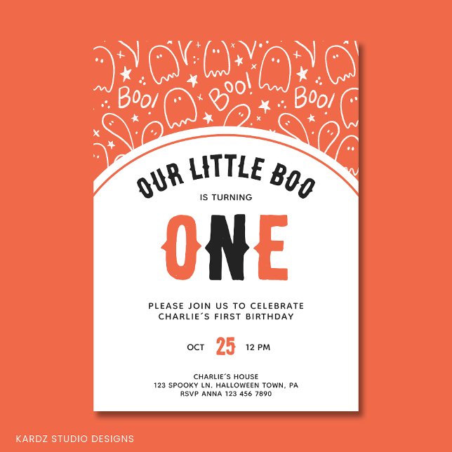 Cute Little Boo Första födelsedagen Halloween Inbjudningar (Personalize "Our Little Boo" 1st Birthday Party Invitation for a Halloween themed Birthday Party)
