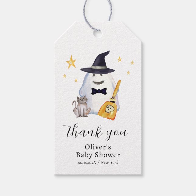 Cute Little Boo Ghost Boy Shower Tack Presentetikett (Framsidan)