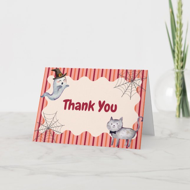 Cute Little Boo Ghost Cat Fall Autumn Shower Tack Kort (Framsida)