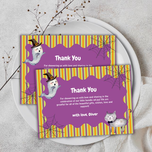 Cute Little Boo Ghost Cat Fall Autumn Shower Tack Kort (Cute Little Boo Ghost Cat Fall Autumn Baby Shower Thank You Card)
