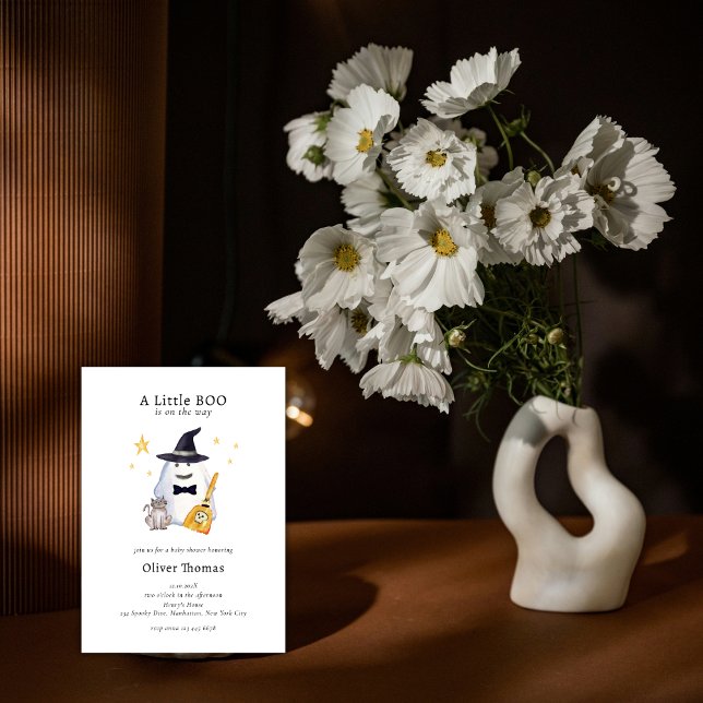 Cute Little Boo Ghost Hollaween Boy Shower Inbjudningar (Cute Little Boo Ghost Hollaween Boy Baby Shower Invitation)