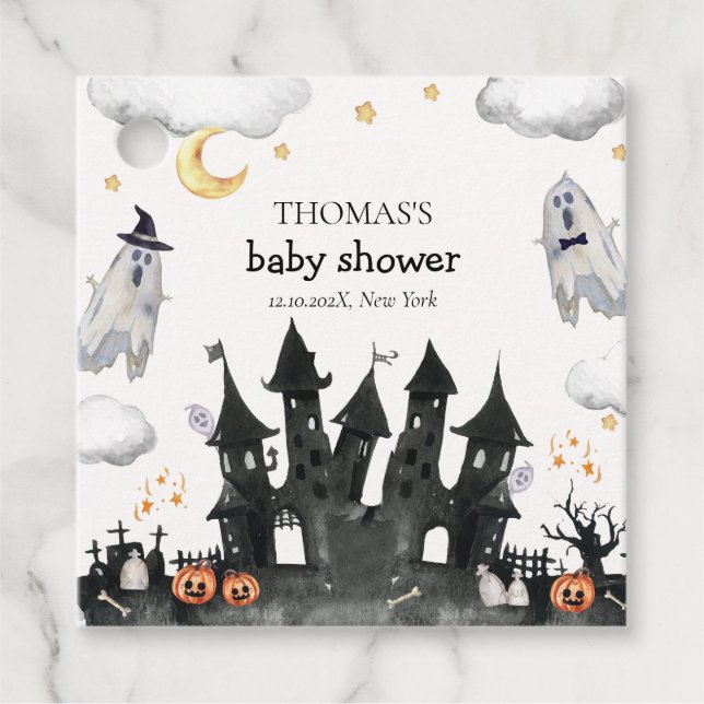 Cute Little Boo Ghost House Baby Shower Gåvor Etiketter (Framsida)