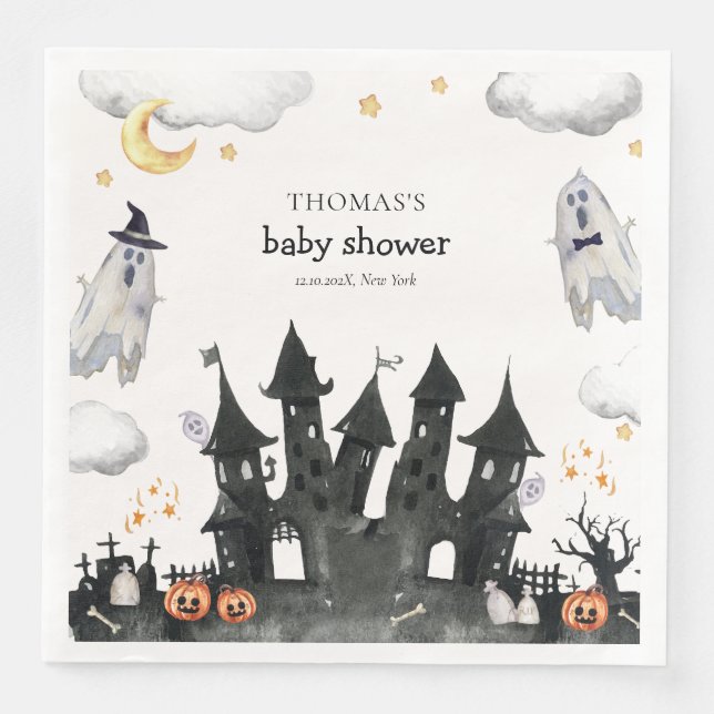 Cute Little Boo Ghost House Baby Shower Pappersservett (Framsida)