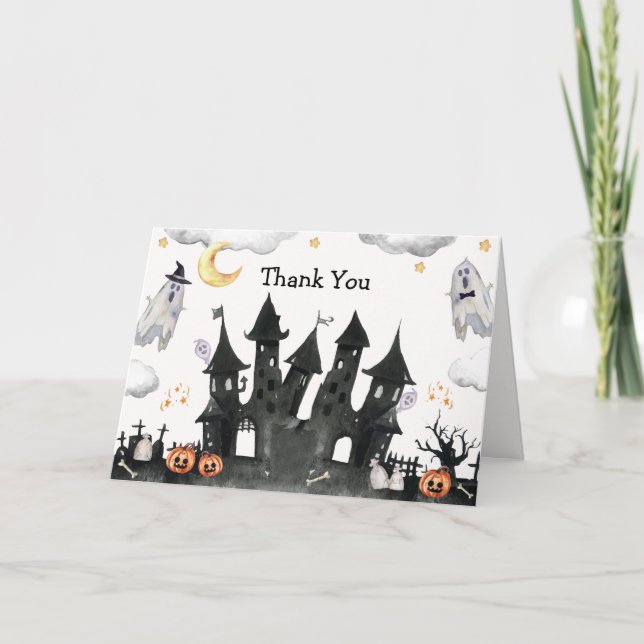 Cute Little Boo Ghost House Baby Shower Tack Kort (Framsida)
