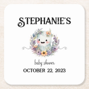 Cute Little Boo Halloween Baby Shower Underlägg Papper Kvadrat