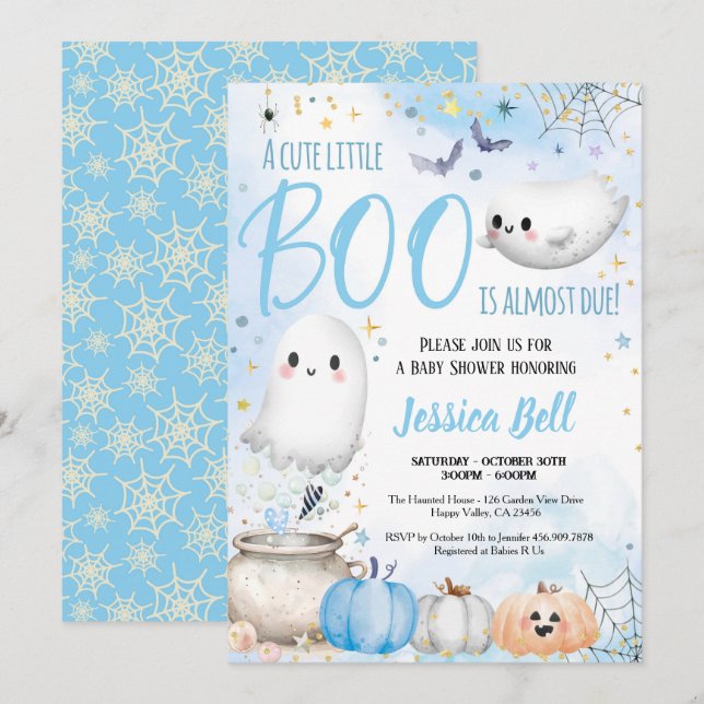 Cute Little Boo Halloween Boy Shower Blue Inbjudningar (Fram/baksida)