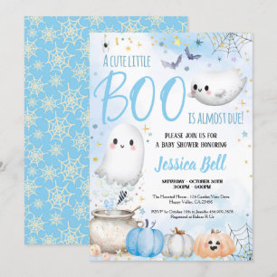 Cute Little Boo Halloween Boy Shower Blue Inbjudningar