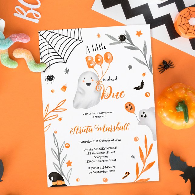 Cute Little Boo Halloween orange Baby dusch Inbjudningar (Cute little Boo Halloween orange baby shower Invitation)