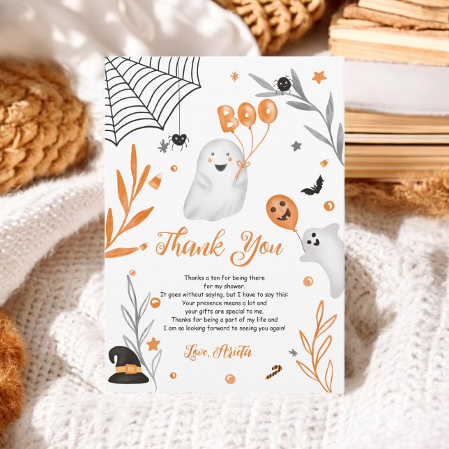 Cute Little Boo Halloween orange Baby dusch Tack Kort (Cute little Boo Halloween orange baby shower Thank You Card)