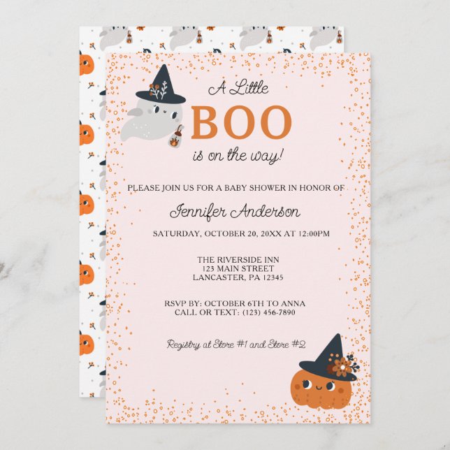 Cute Little Boo Pumpkin och Ghost Baby Shower Inbjudningar (Fram/baksida)