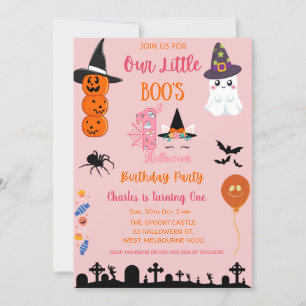 Cute Little Boos First Halloween Födelsedagsfest Inbjudningar