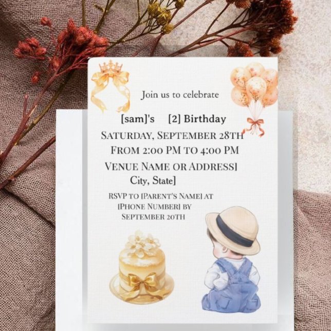 Cute Little Boy 2nd Birthday Party Invitation Inbjudningar (Skapare uppladdad)