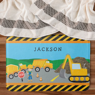 Cute Little Boy Construction Fordon Monogrammed Badrumsmatta