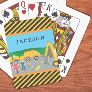 Cute Little Boy Construction Fordon Monogrammed Casinokort