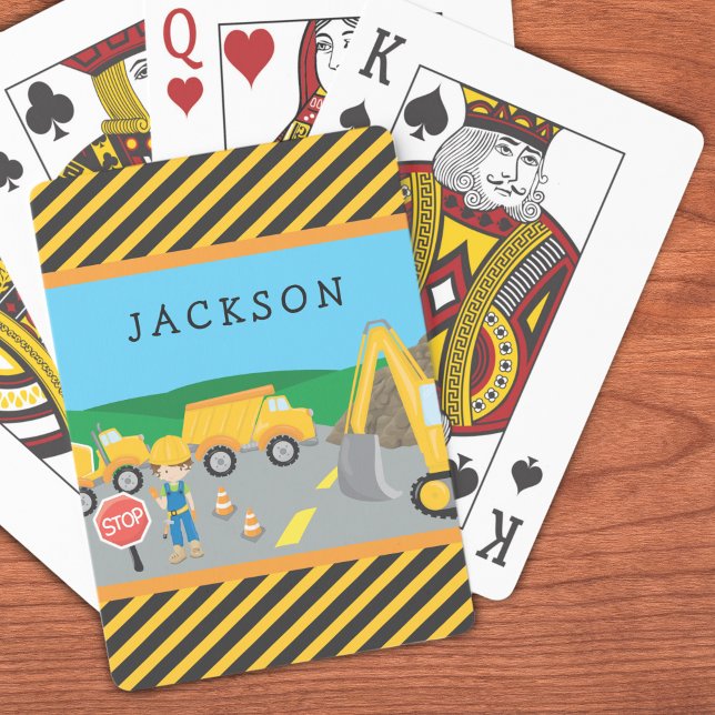 Cute Little Boy Construction Fordon Monogrammed Casinokort (Skapare uppladdad)