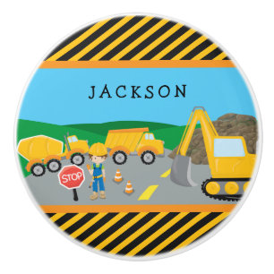 Cute Little Boy Construction Fordon Monogrammed Knopp