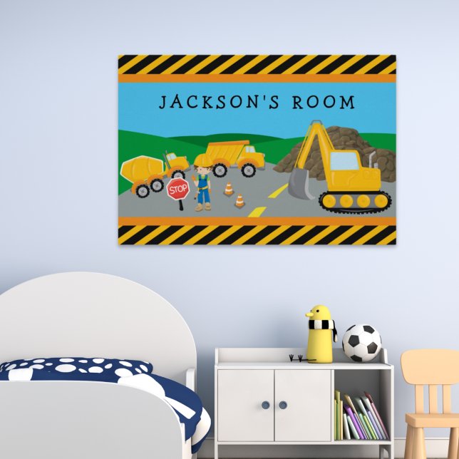 Cute Little Boy Construction Fordon Monogrammed Poster (Skapare uppladdad)