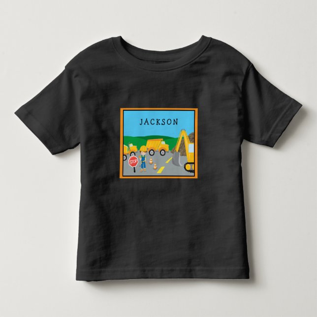 Cute Little Boy Construction Fordon Monogrammed T Shirt (Framsida)