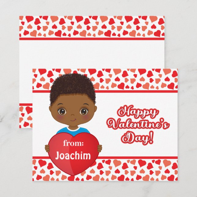 Cute Little Boy Holding St. Valentine Heart Card Anteckningskort (Fram/baksida)