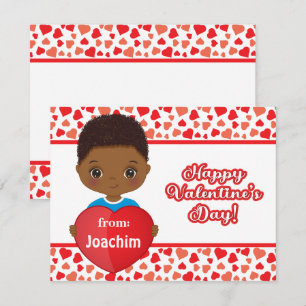 Cute Little Boy Holding St. Valentine Heart Card Anteckningskort