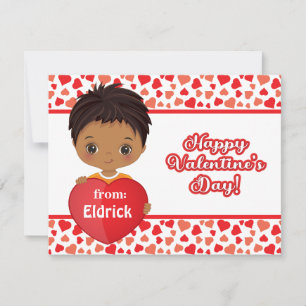 Cute Little Boy Holding St. Valentine Heart Card Anteckningskort