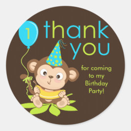 Cute Little Boy Monkey Tack Sticker Runt Klistermärke