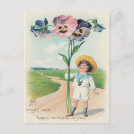 Cute Little Boy Pansy Pansies Vykort