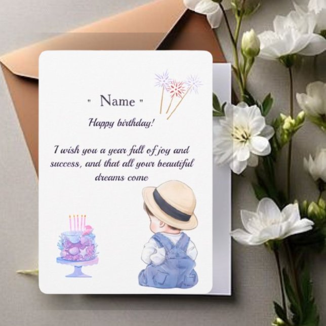 Cute Little Boy Personalized Birthday Card for Son Tack Kort (Skapare uppladdad)