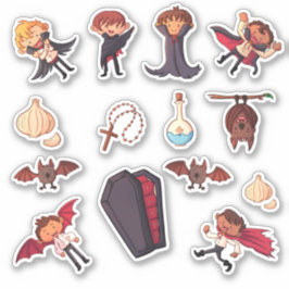 Cute Little Boy Vampires Halloween Sticker Klistermärken