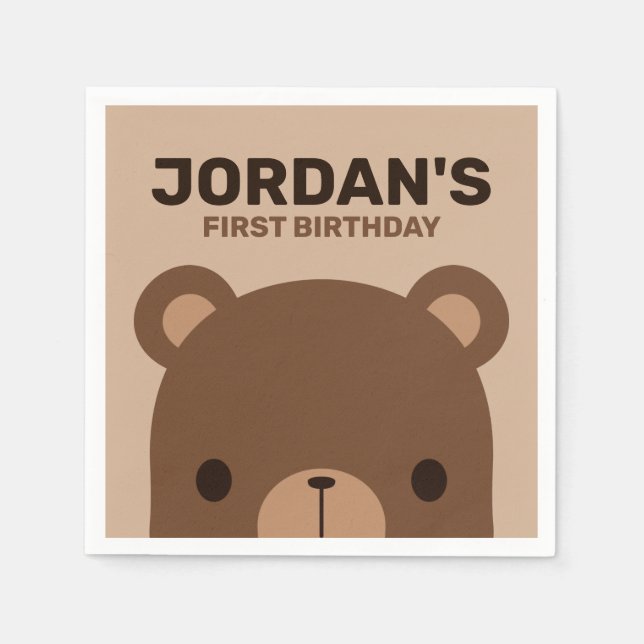 Cute Little Brown Bear Birthday Pappersservett (Framsidan)